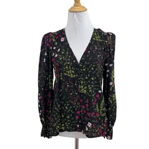 Joie Blouse Womens XS Extra Small Multi Bolona Floral Puff Shoulder Button Front
